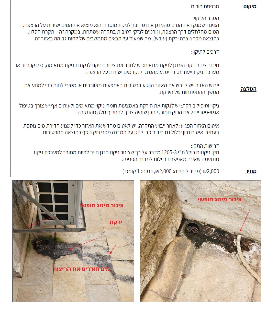 מזגן שקורם לרטיבות התקרה
